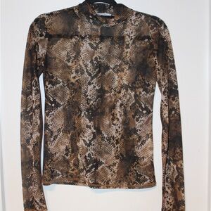 Snake Print mesh Long Sleeve Top